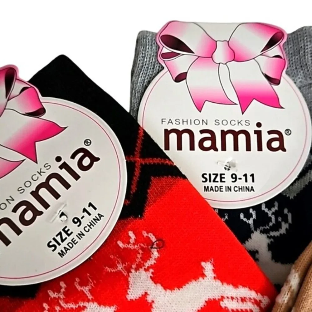 Mamia 3 Pack Christmas Holiday Reindeer Print Socks New Size 9-11 Women's